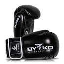 BYKO Class X black leather boxing gloves burgundy – pair angled view for training