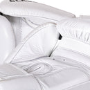 BYKO Class X White leather boxing glove burgundy – wrist strap and cuff detail