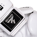 BYKO Class X White boxing glove label detail – wrist strap branding close-up