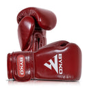 BYKO leather boxing gloves maroon – side angle view showing curved glove profile