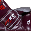 BYKO Impact maroon gray boxing gloves wrist strap detail