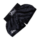 BYKO black satin Muay Thai shorts folded – lightweight Thai boxing training shorts